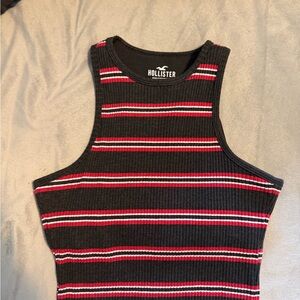 Hollister Black Ribbed Tank with Red & White Stripes